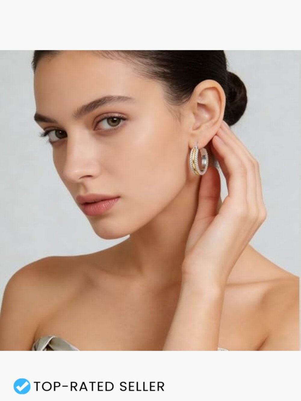 Two Tone Silver Gold Hoop Earrings Hypoallergenic Rope Twist Statement Jewelry - Picture 2 of 7